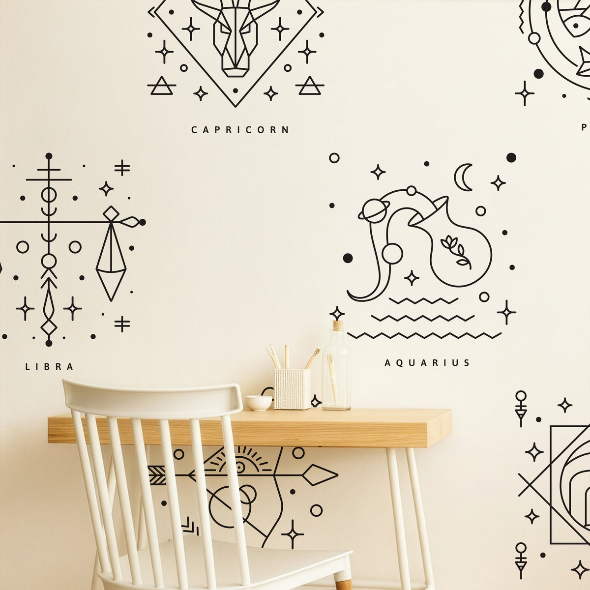 Zodiac Constellation Wall Decals Set, Minimal Astrology Line Art Stickers