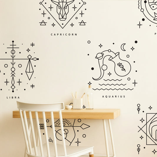 Zodiac Constellation Wall Decals Set, Minimal Astrology Line Art Stickers