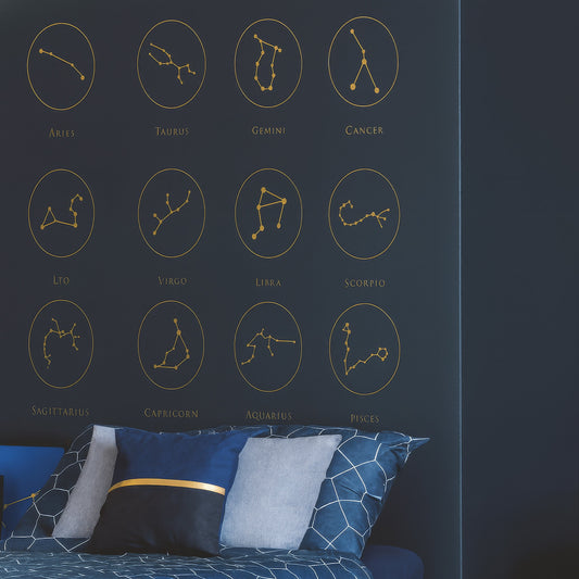 Zodiac Constellation Wall Decals Set, Minimal Astrology Wall Stickers
