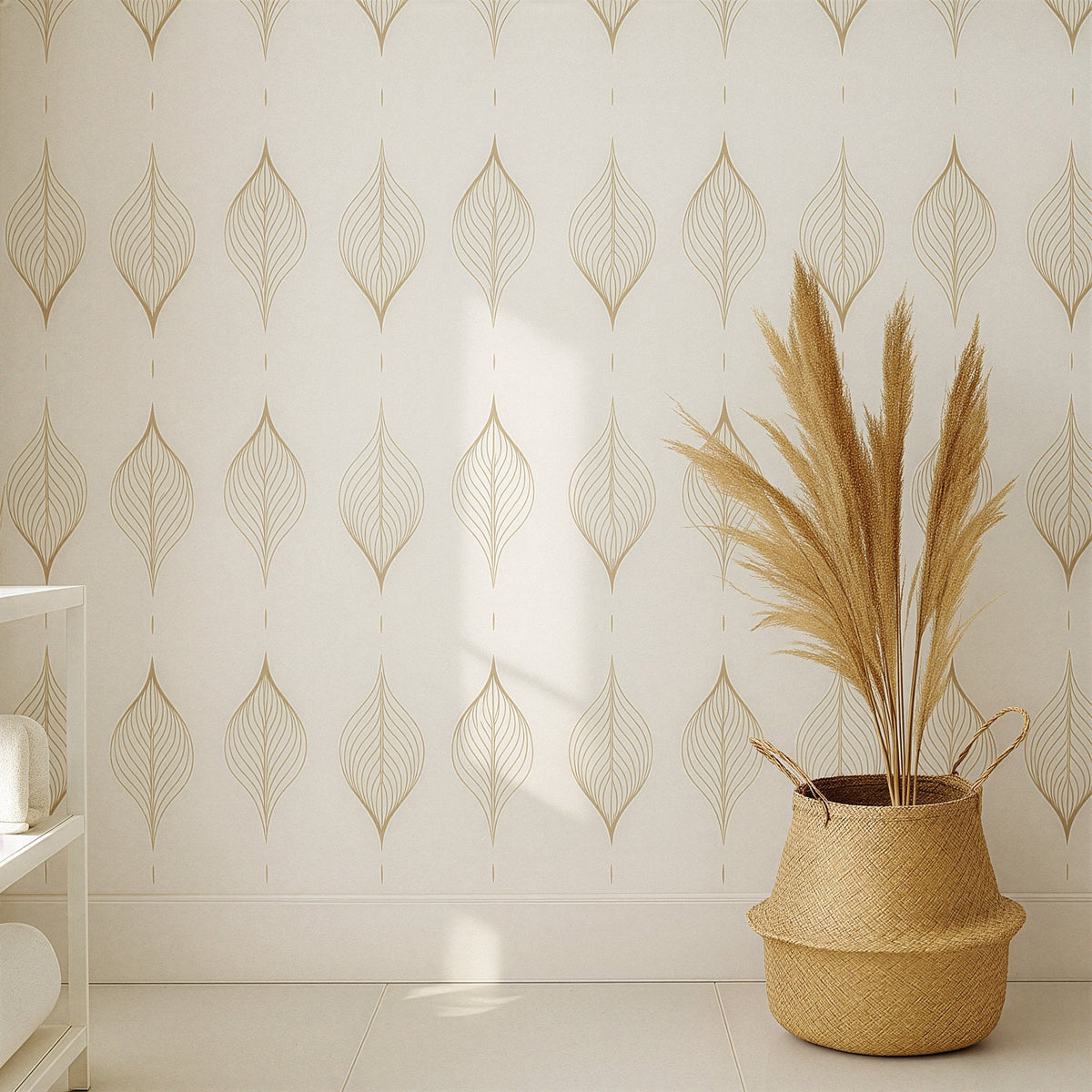 Leaf wall decals arranged on a feature wall in a modern nursery