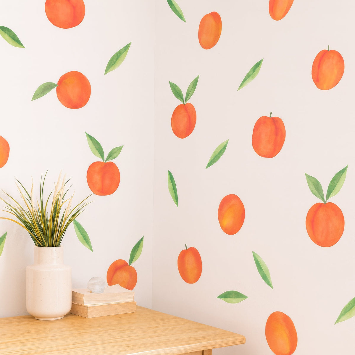 Peach wall decal sheet flat-lay