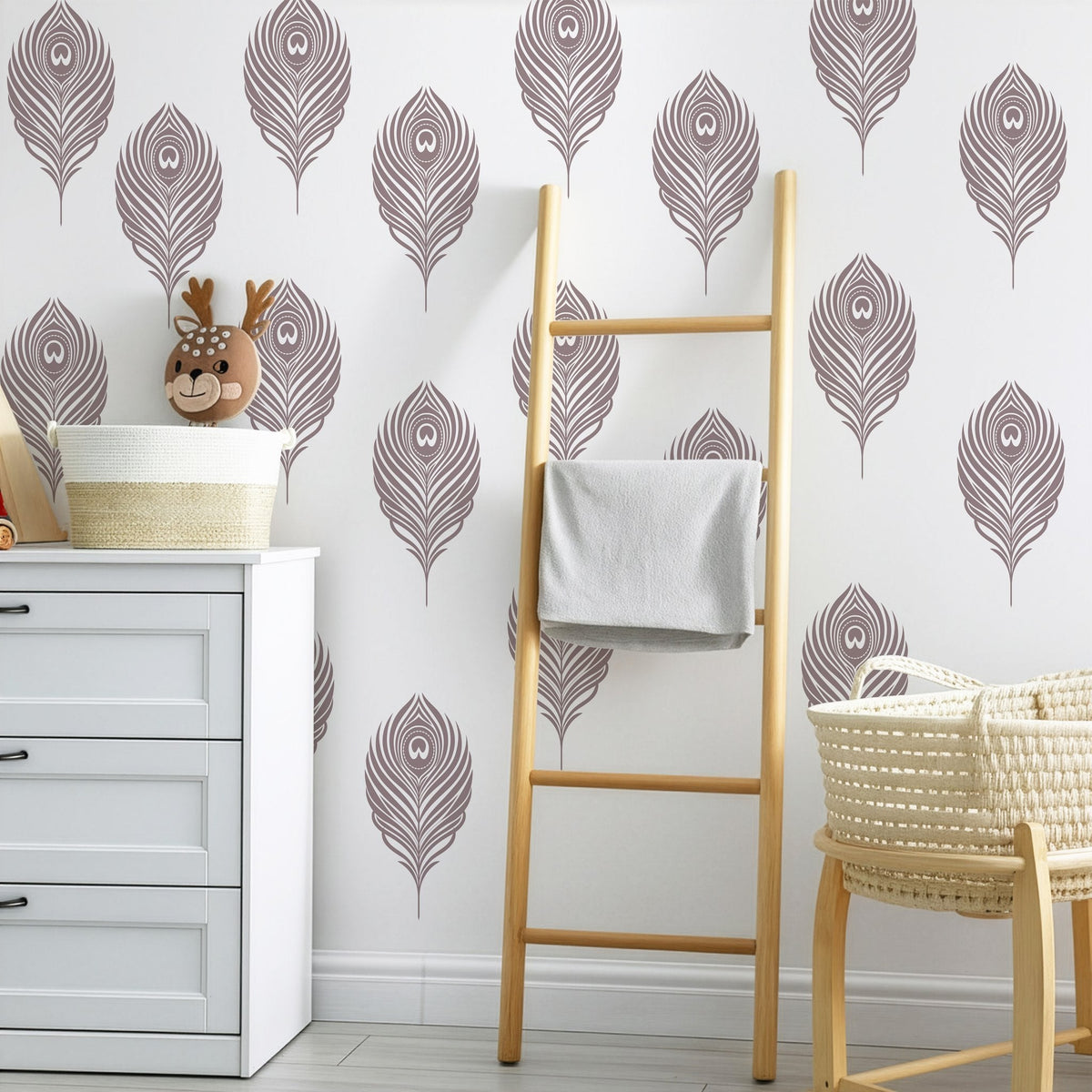Peacock feather wall decal sheet flat-lay