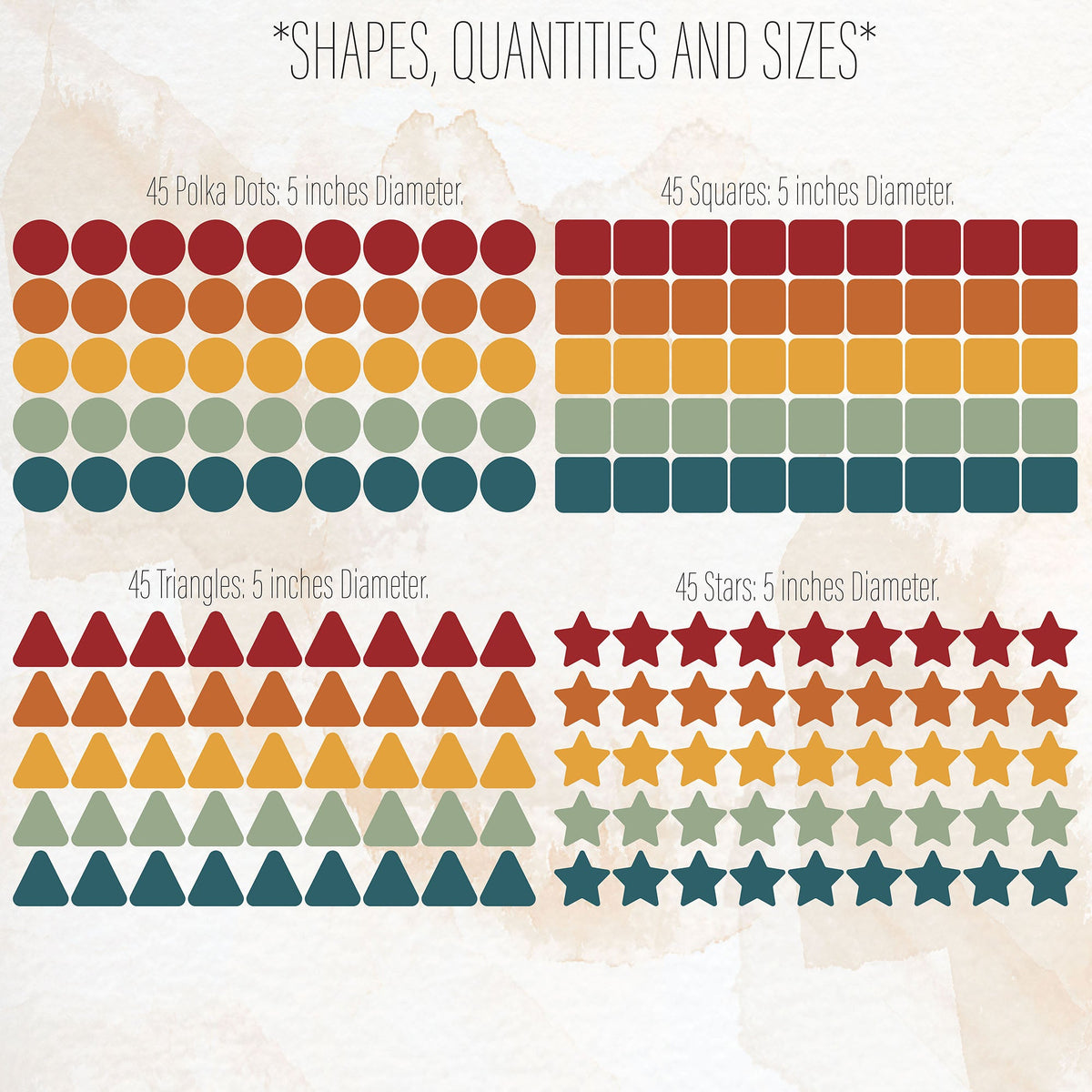 Colorful Shapes Wall Decals Set,  Polka Dot Star Square Triangle Vinyl Wall Decals