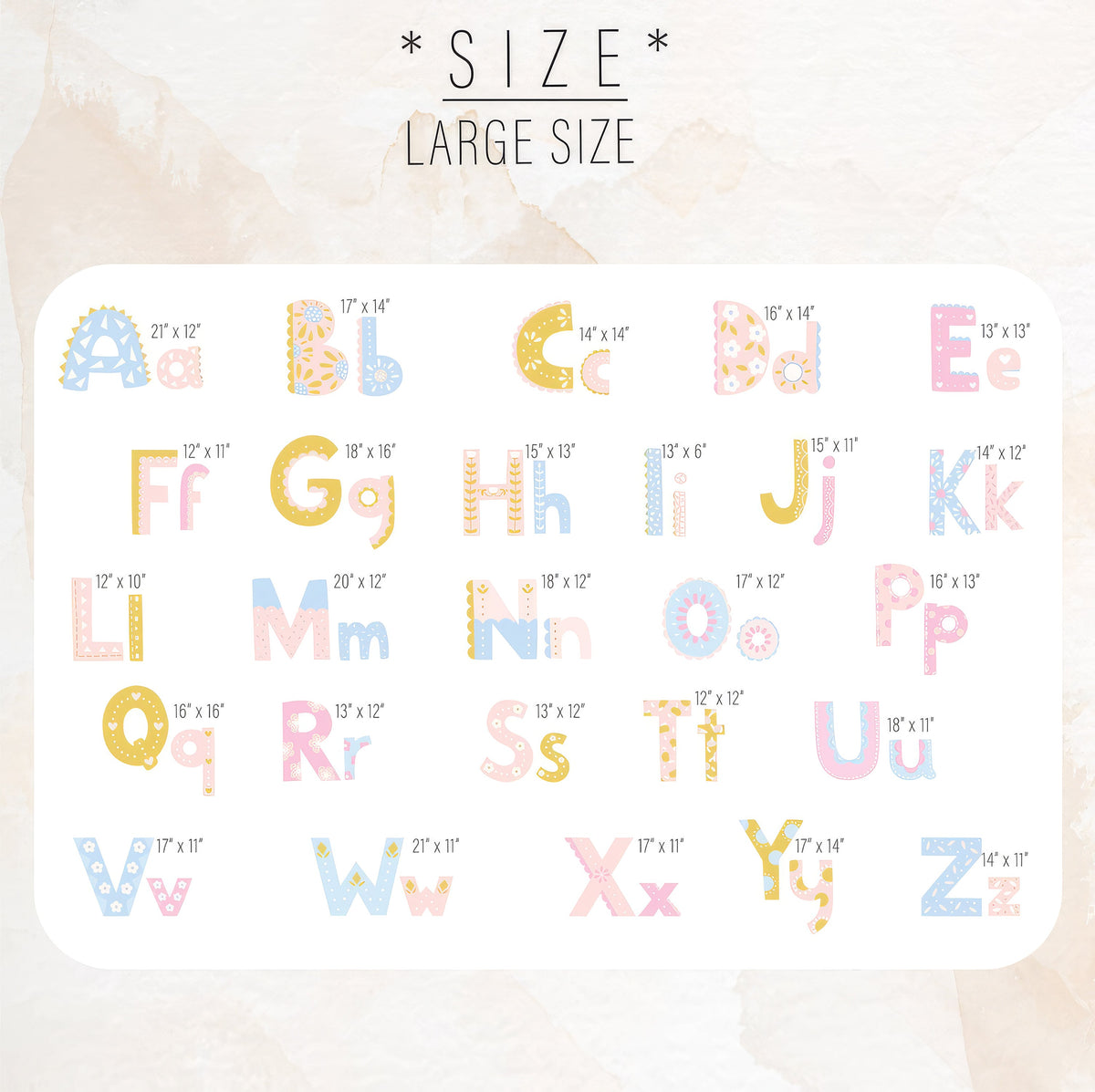 Floral Alphabet Wall Decals Set, Pastel Alphabet Wall Decals