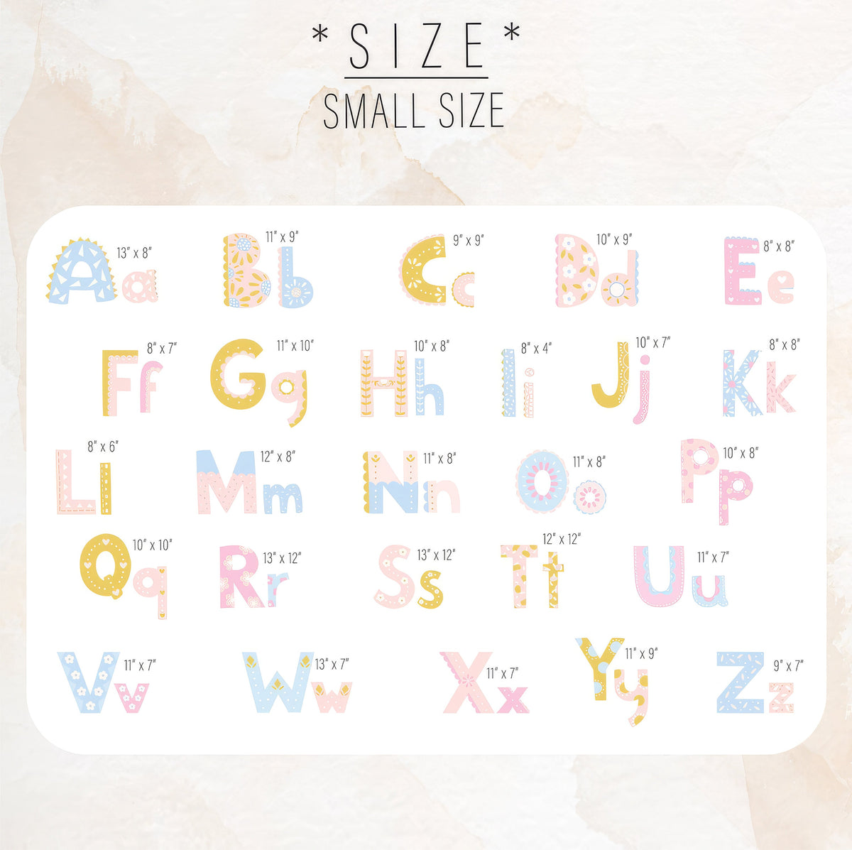 Floral Alphabet Wall Decals Set, Pastel Alphabet Wall Decals