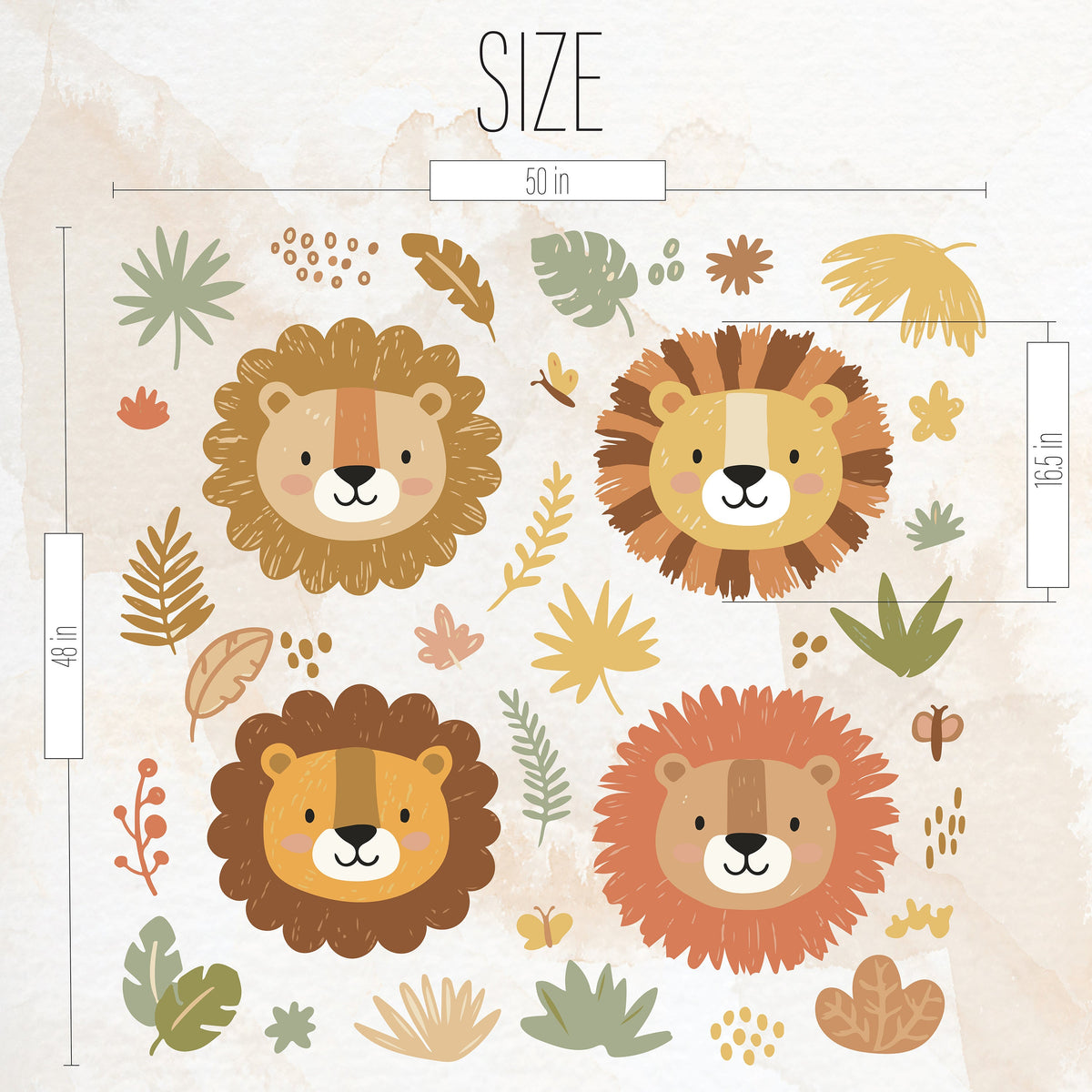 Lion Wall Decal Set, Safari Nursery Lions & Botanicals