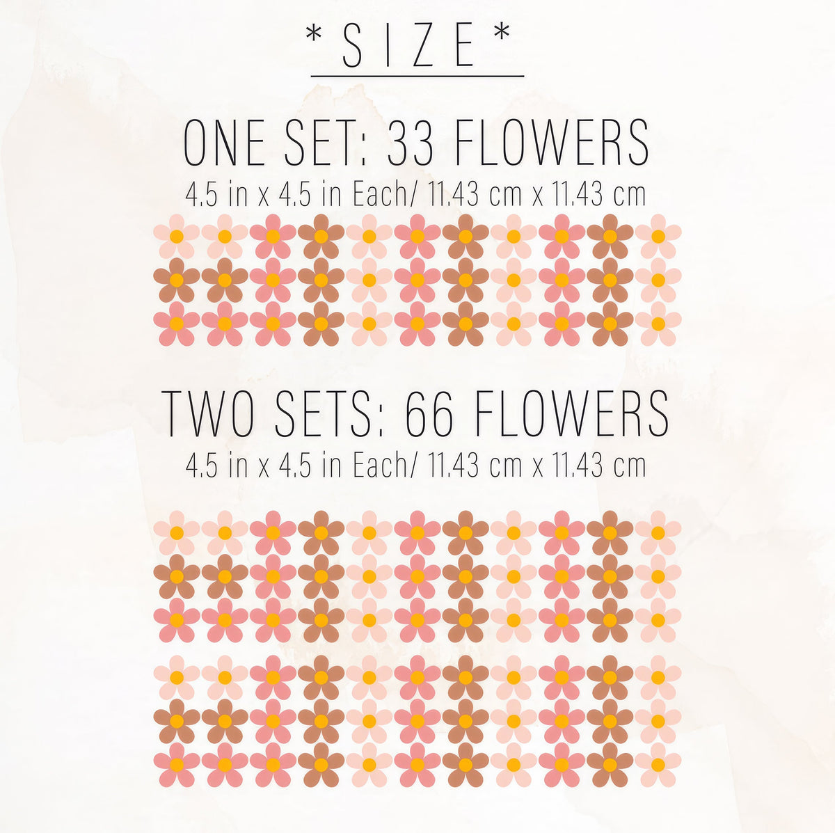 Retro Flowers Wall Decals Set, Pink Flower Wall Decals