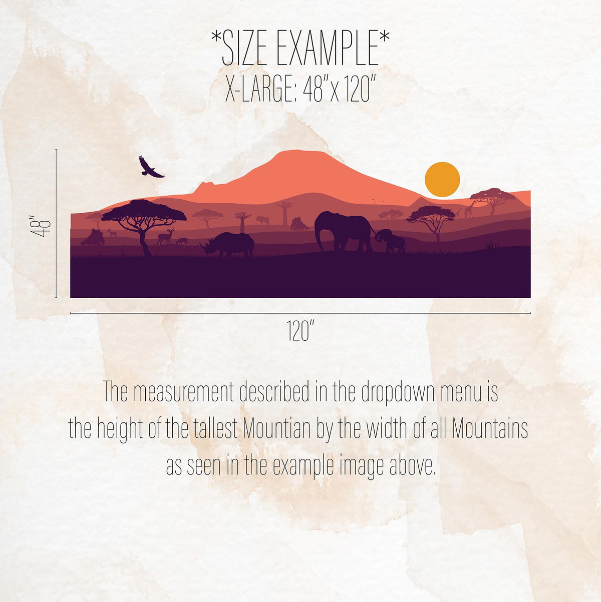 African Safari Wall Mural Decal, Savanna Elephant Landscape Vinyl Sticker