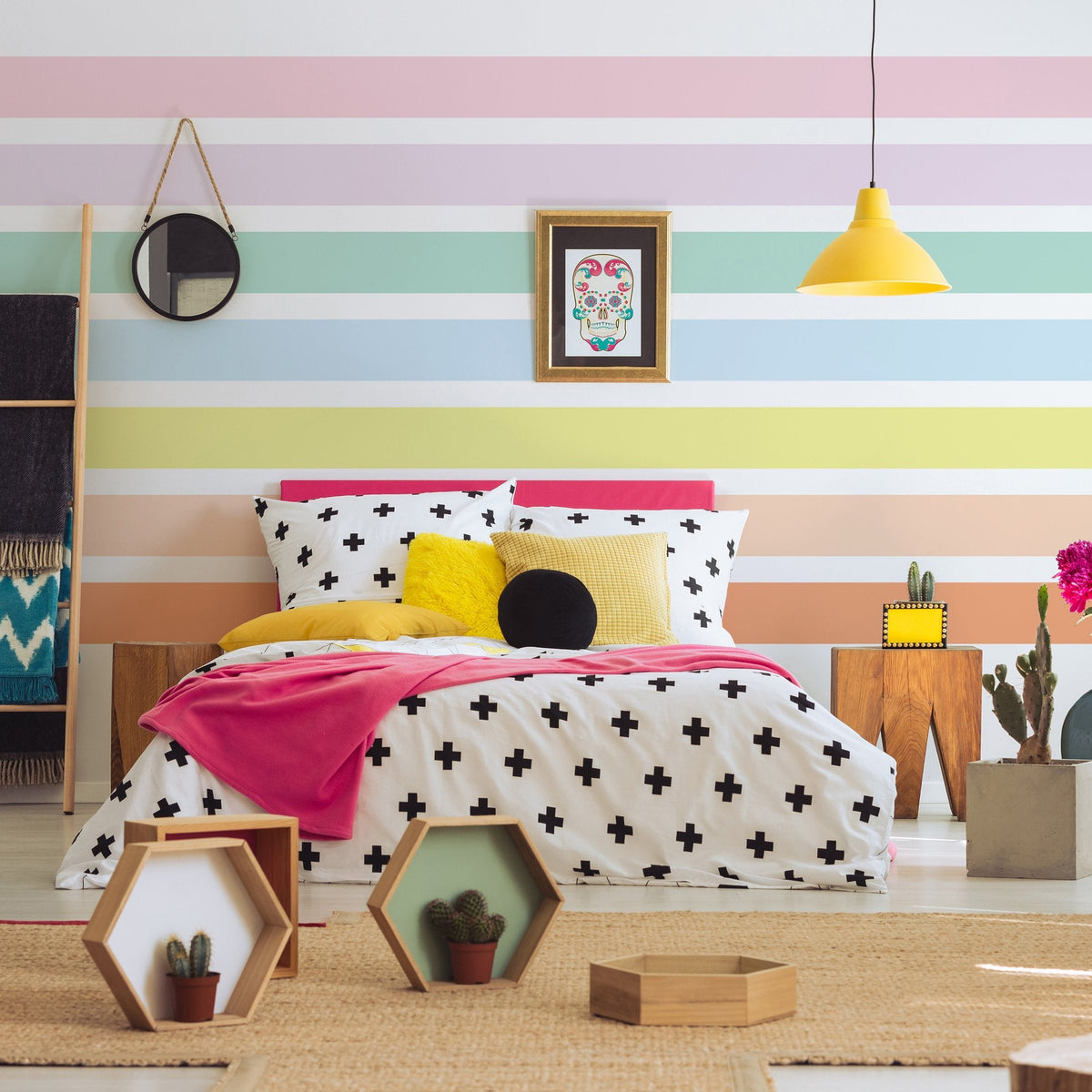 Stripe wall decal set shown in a home interior