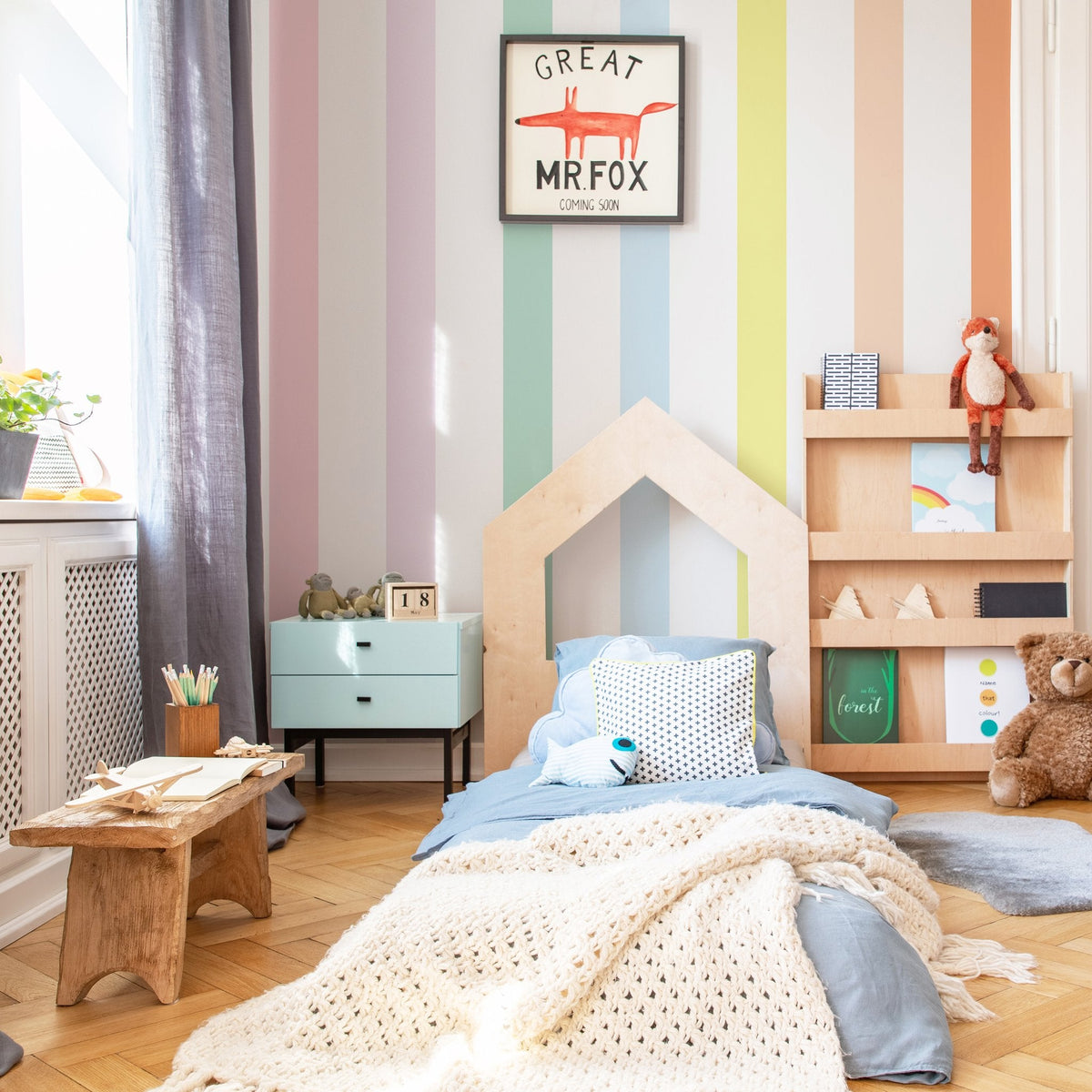 Stripe wall decals styled in a room setting