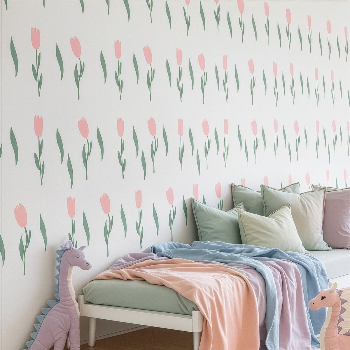 Tulip wall decals styled in a kids room setting