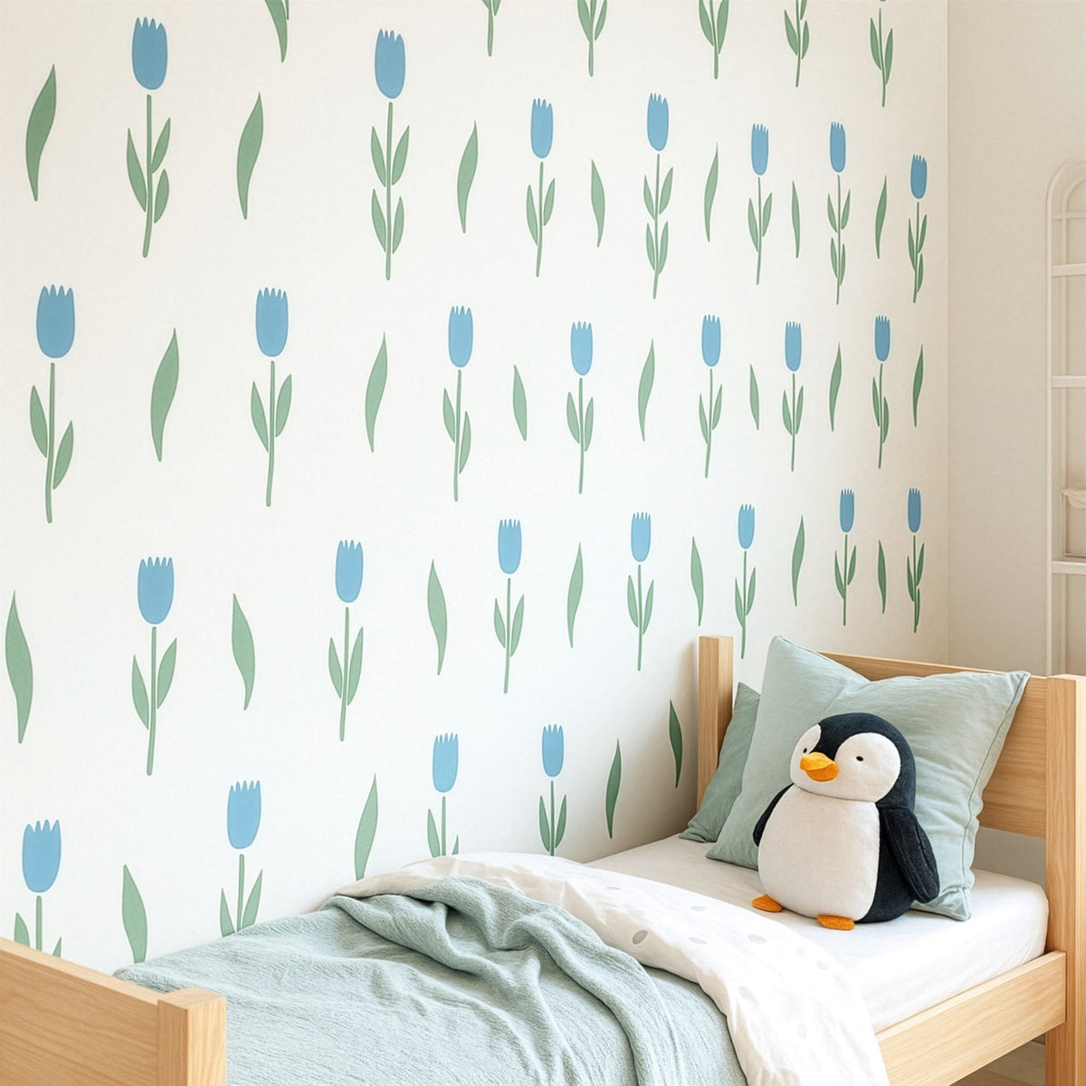 Tulip decal sheet flat-lay showing flowers and leaves