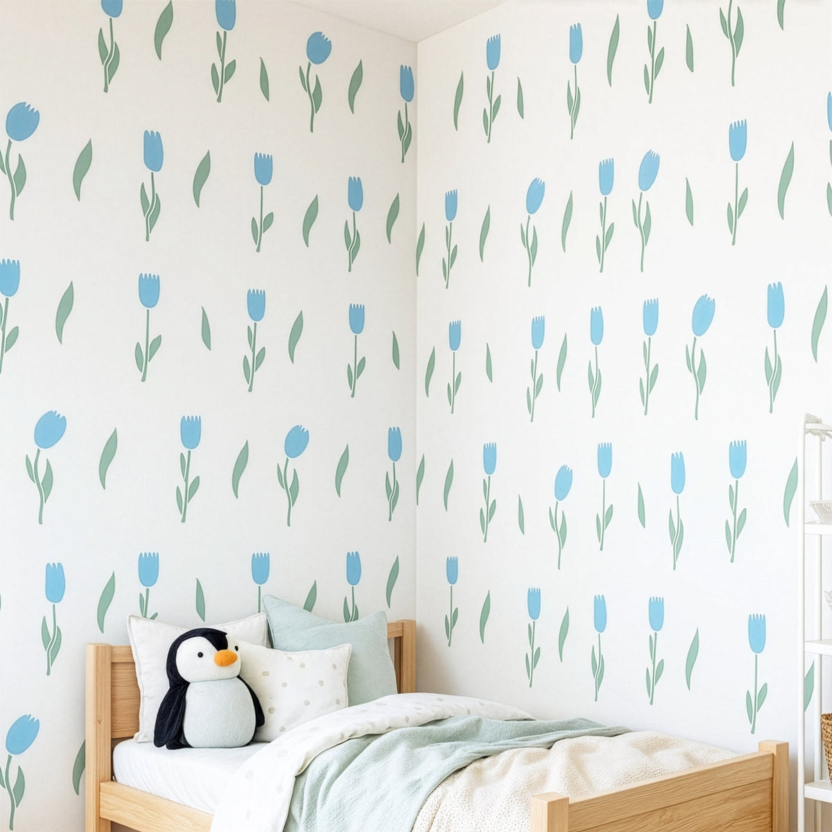 Tulip wall decal color options showing Pink, Blue, Yellow, and Red