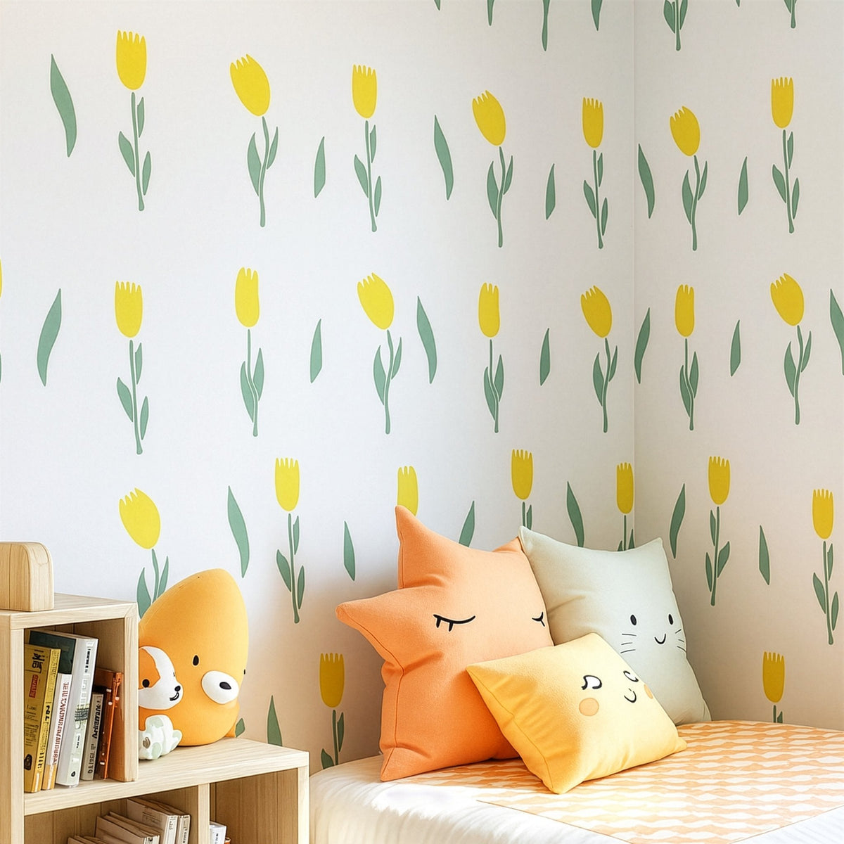 Tulip wall decals arranged in a garden pattern on a wall