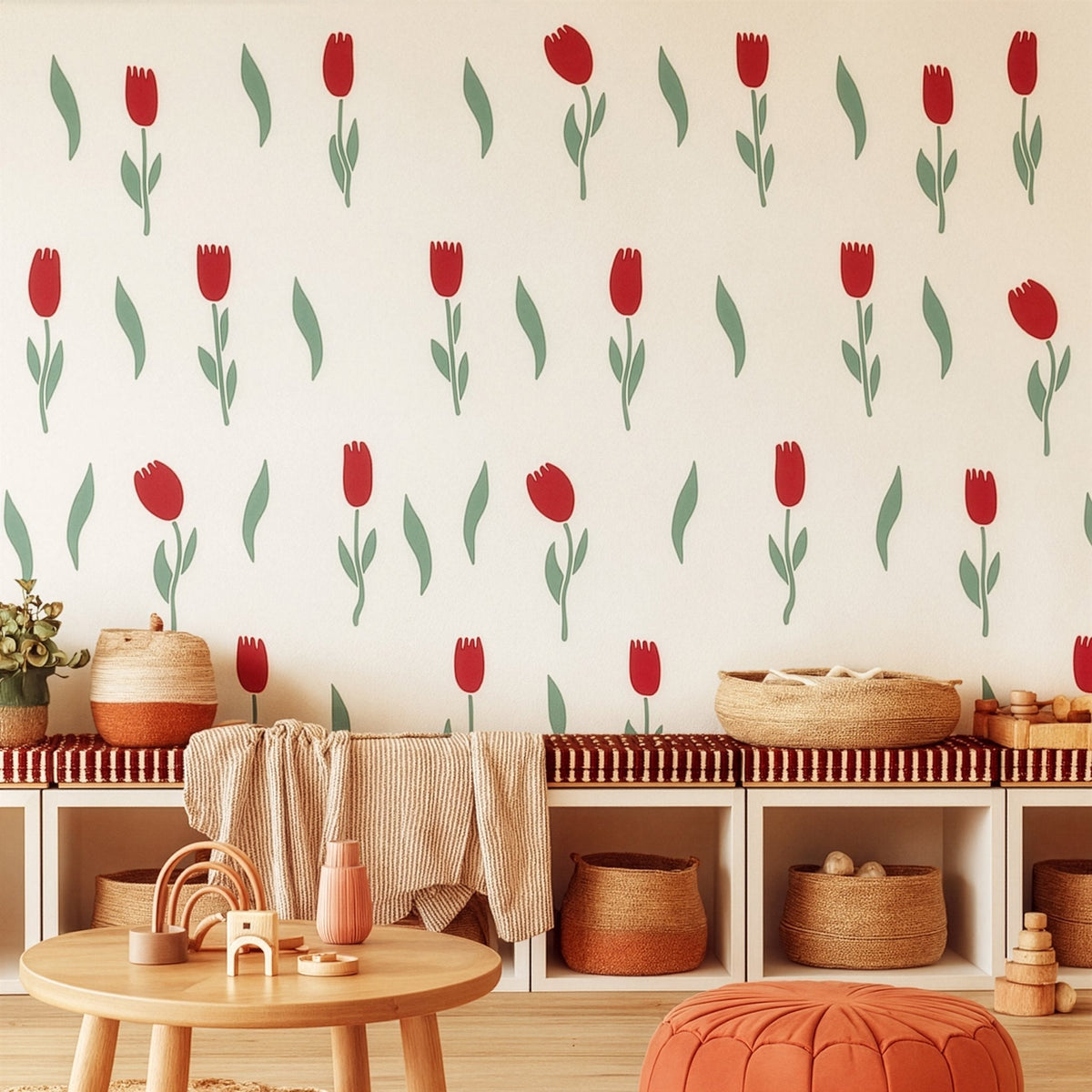 Tulip wall decal set shown in a home interior