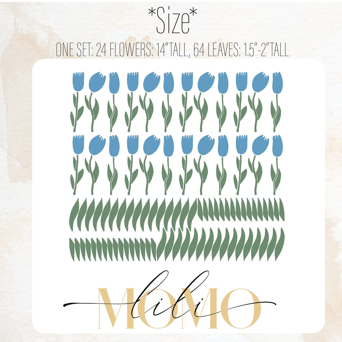 Size variations of tulip wall decal matte vinyl finish