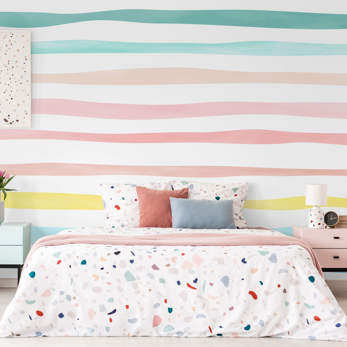 Watercolor stripe wall decal set shown in a home interior