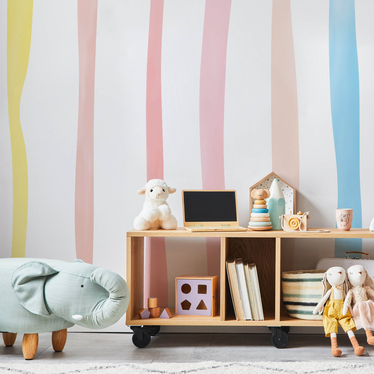 Watercolor stripe wall decals styled in a room setting