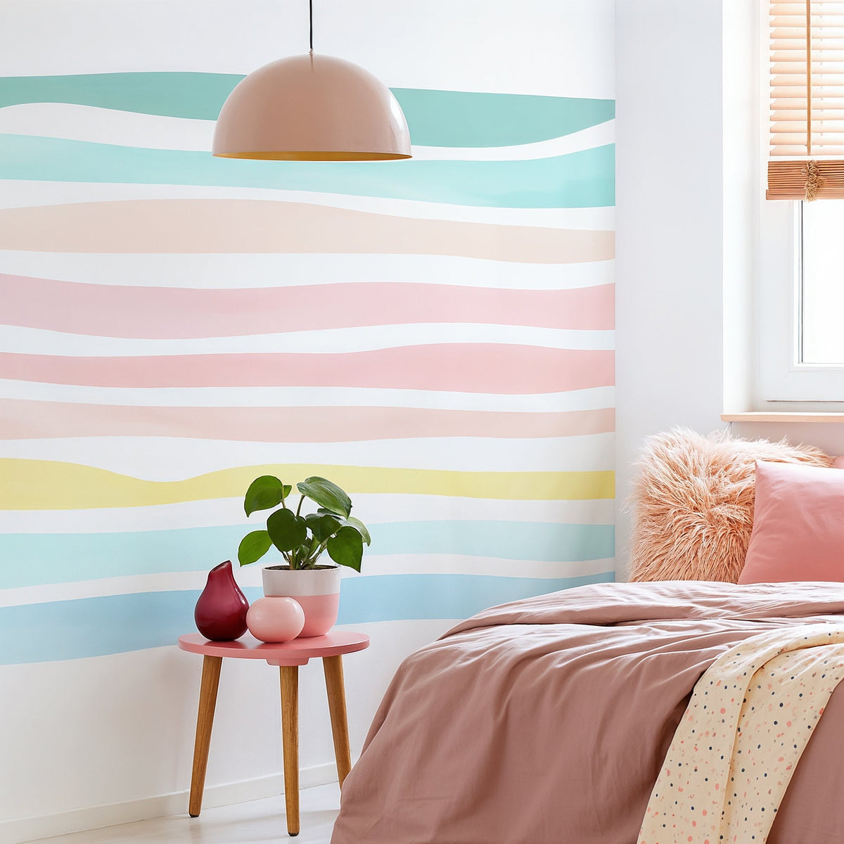 Watercolor stripe wall decals displayed in a styled space
