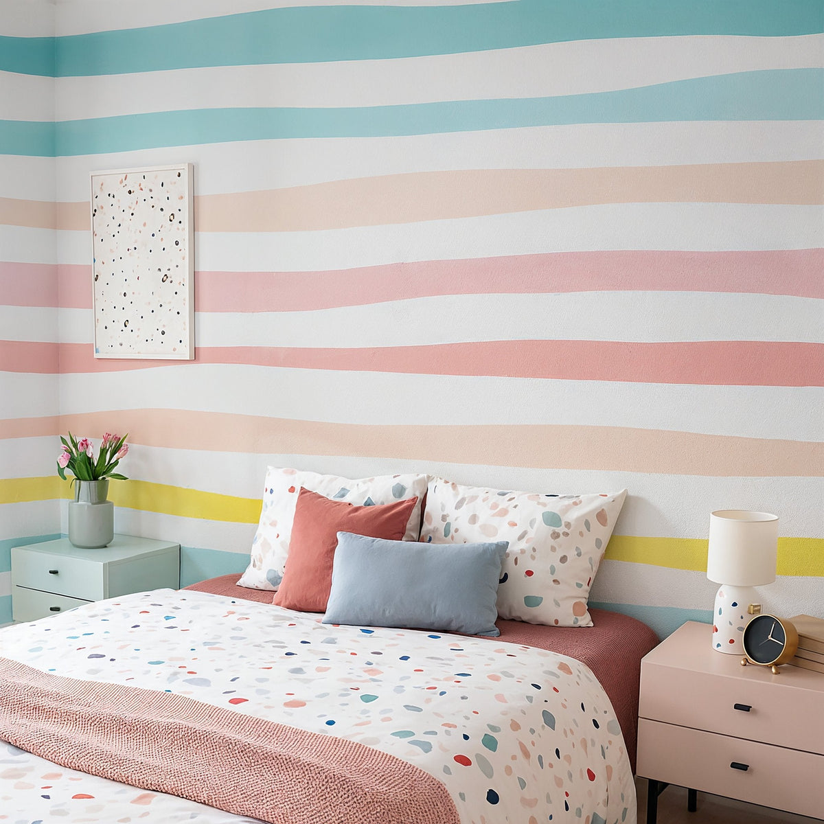 Watercolor stripe wall decal size reference on a wall