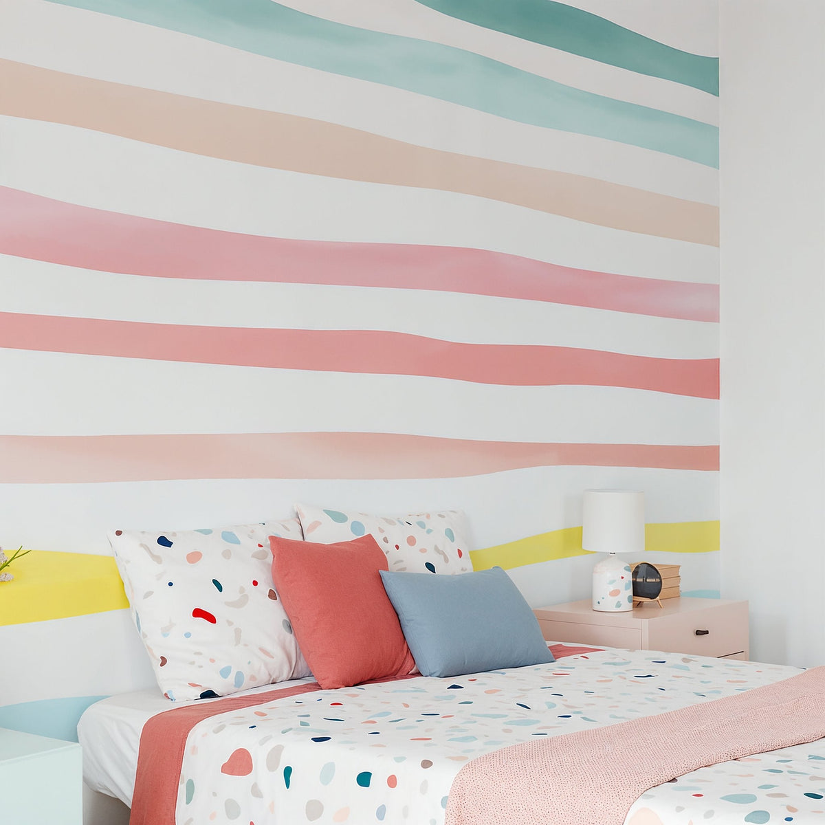 Watercolor stripe wall decals shown in a nursery setting