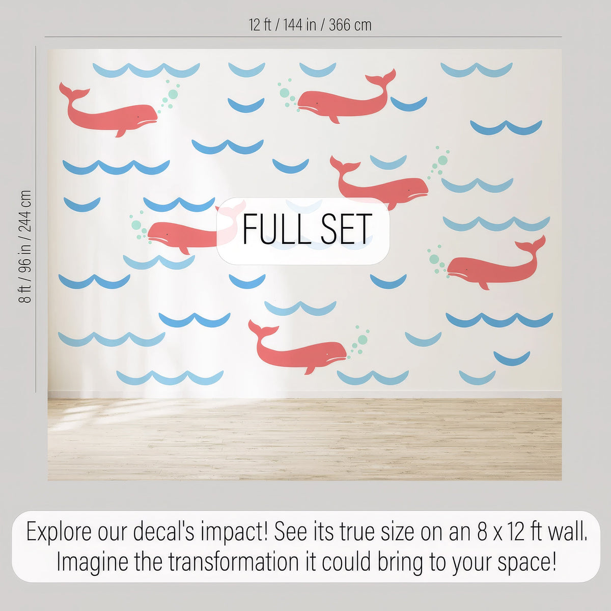 Whale And Waves Large Wall Decals, Playroom Ocean Wall Decor