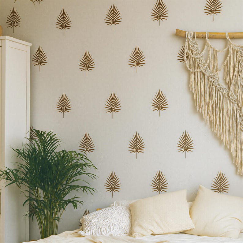 Palm Leaf Wall Decals arranged on a feature wall