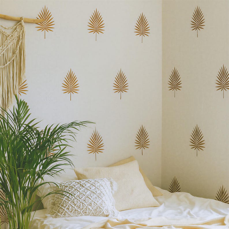 Palm Leaf Wall Decals installed on a styled wall