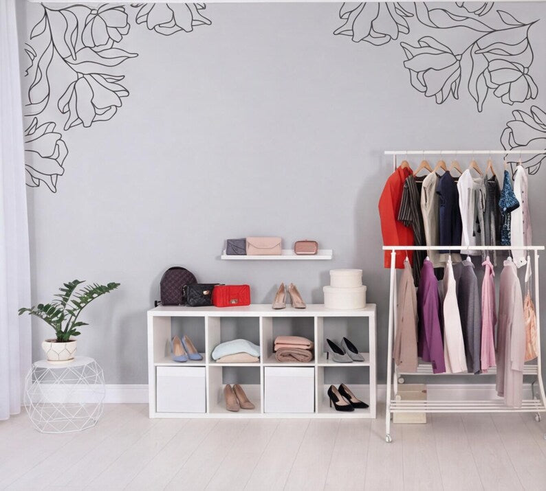 Floral Corner Wall Decal displayed in a styled space