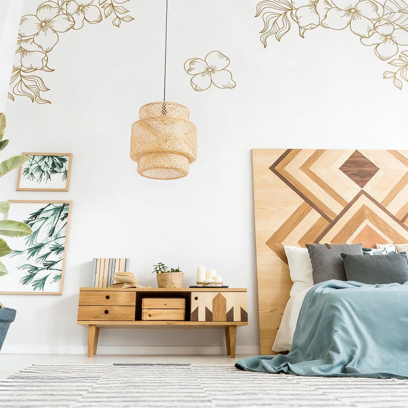 Floral Corner Wall Decals arranged on a feature wall