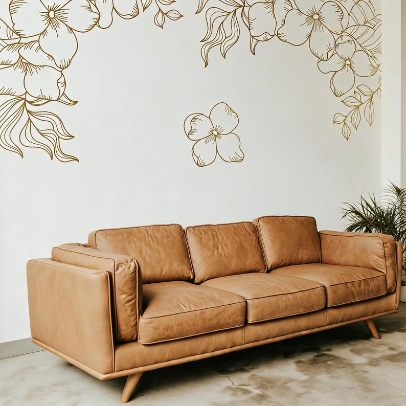 Floral Corner Wall Decals displayed in a styled space