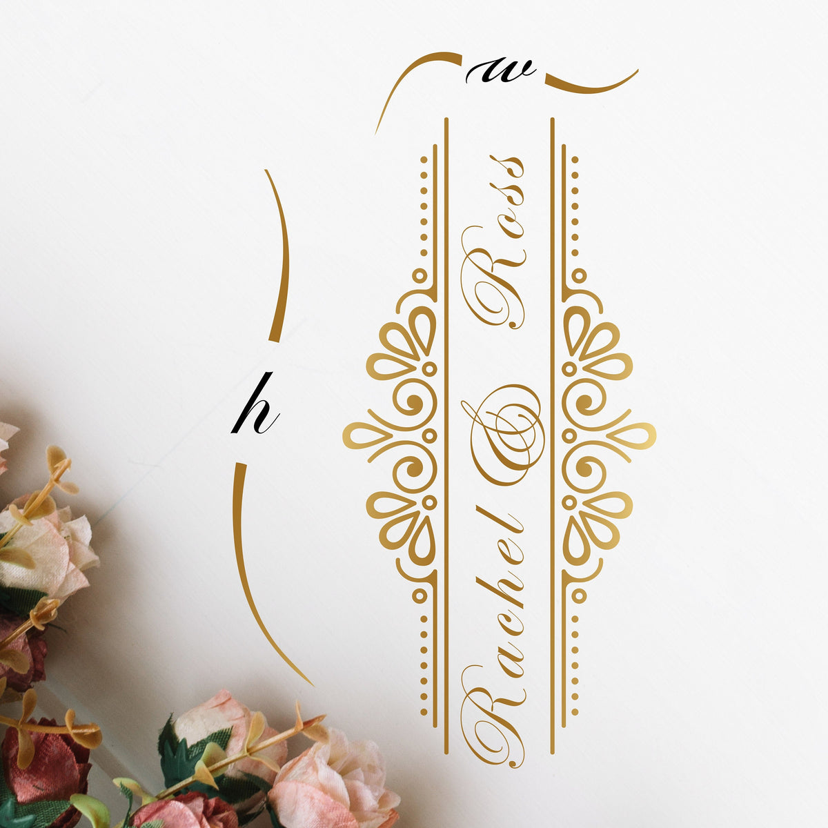 Vertical Runner Names Dance Floor Decal for Wedding shown at a wedding reception