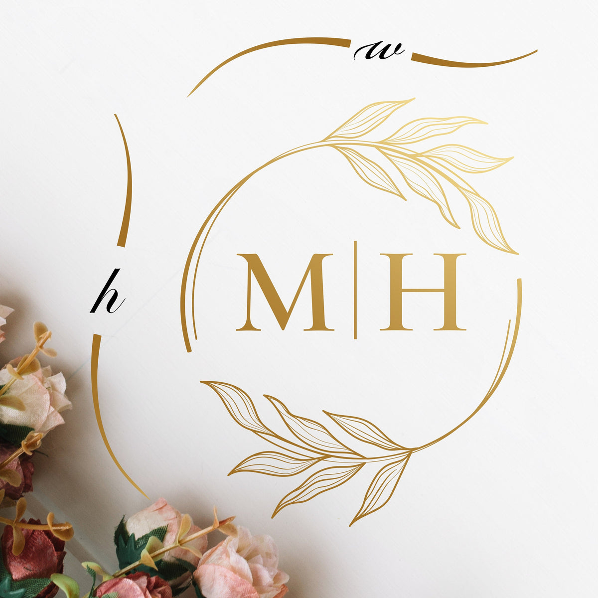 Fine Line Hoop Monogram Dance Floor Decal for Wedding shown at a wedding reception