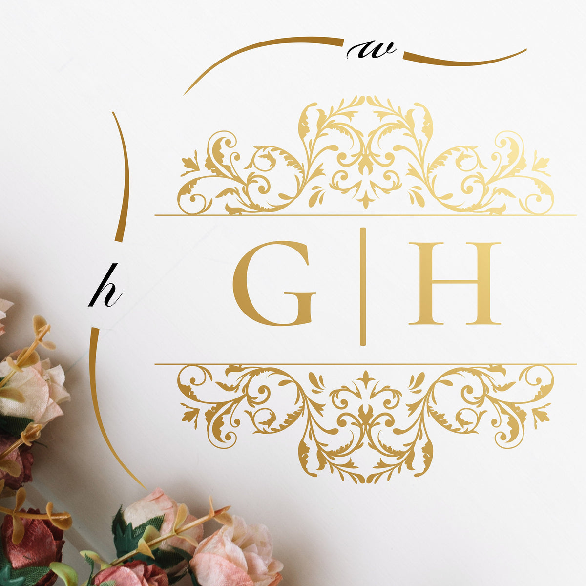Ornate Flourish Monogram Dance Floor Decal for Wedding shown at a wedding reception