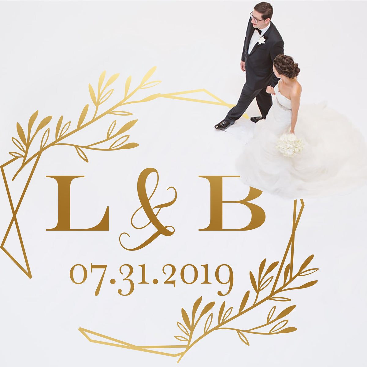 Geometric Greenery Dance Floor Decal for Wedding shown at a wedding reception