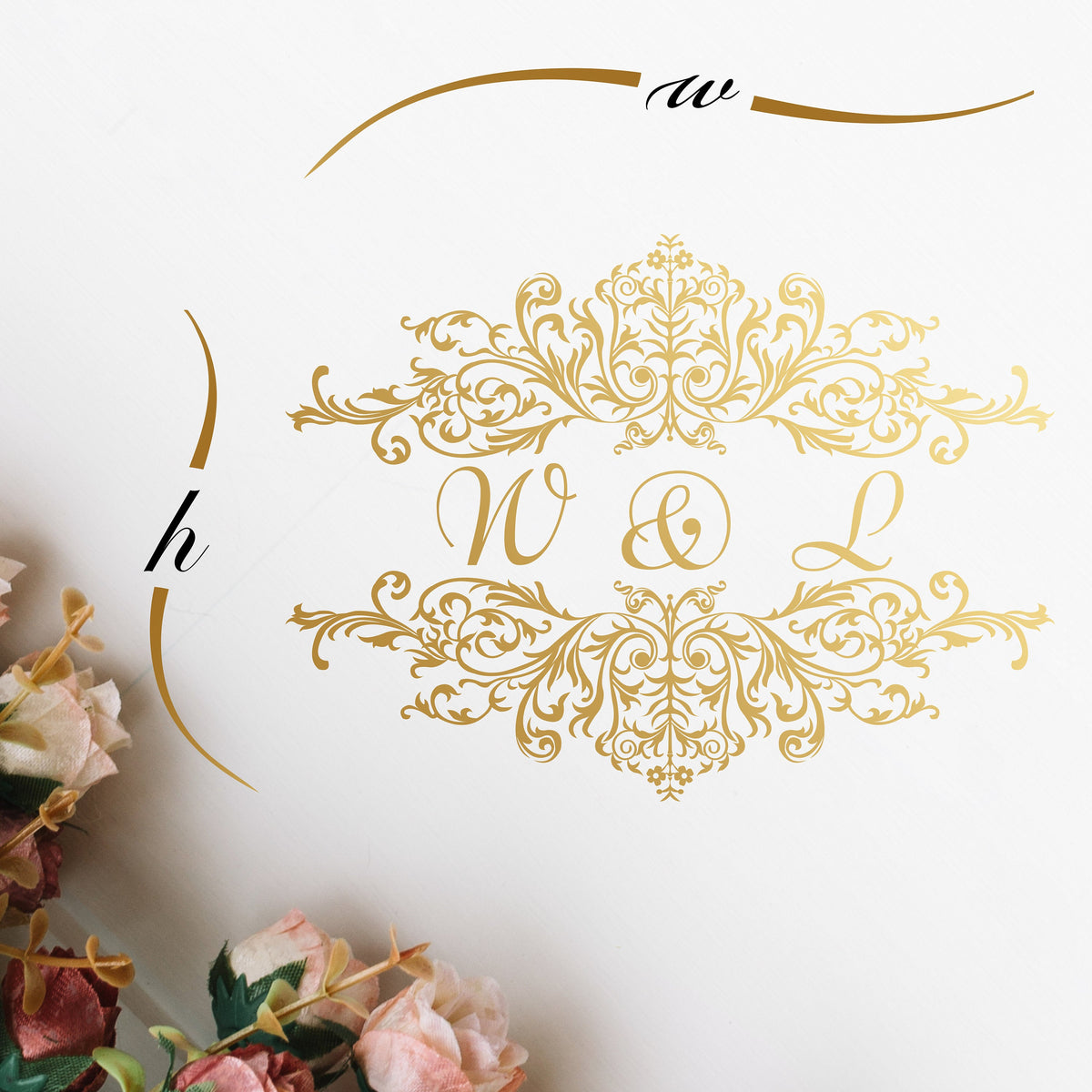Victorian Scroll Monogram Dance Floor Decal for Wedding shown at a wedding reception