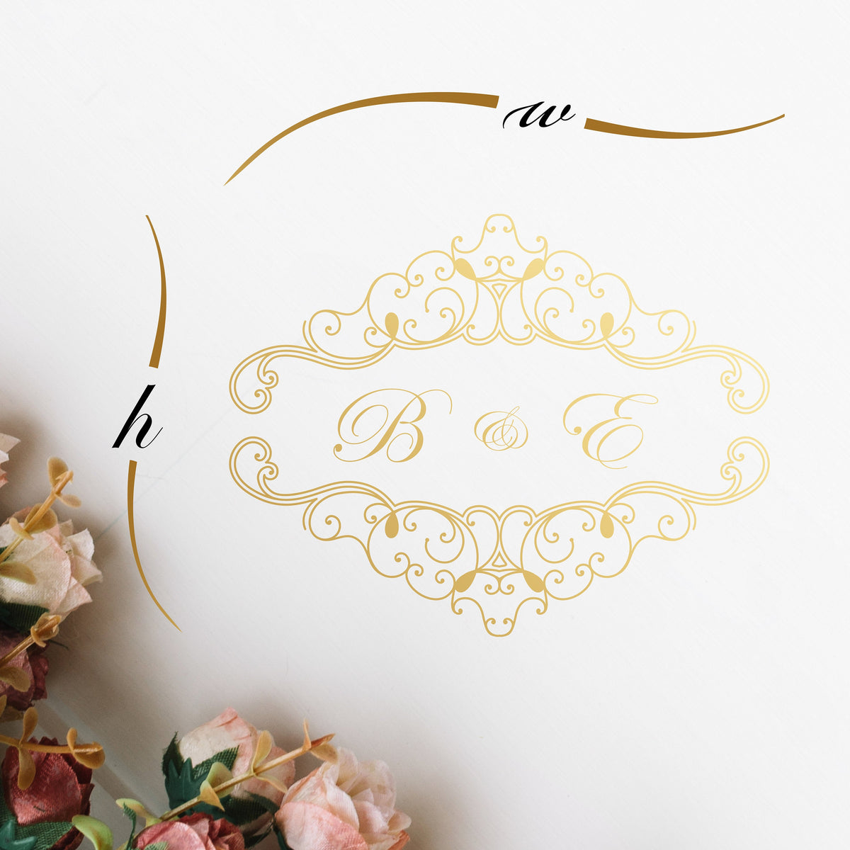 Ironwork Frame Monogram Dance Floor Decal for Wedding shown at a wedding reception