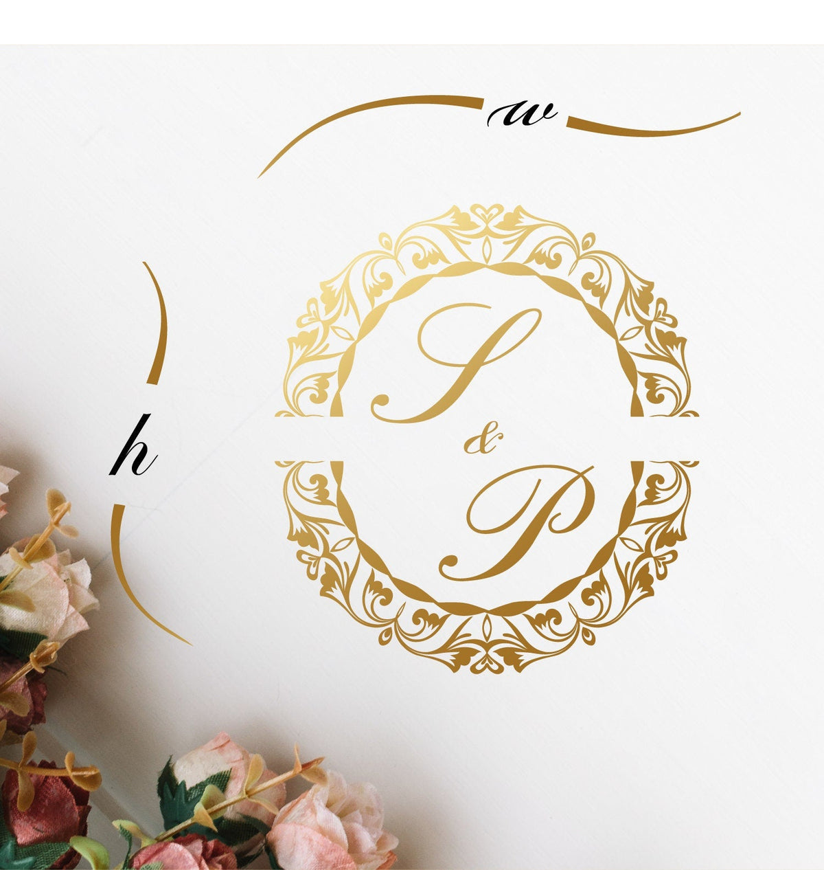 Baroque Split Ring Dance Floor Decal for Wedding shown at a wedding reception