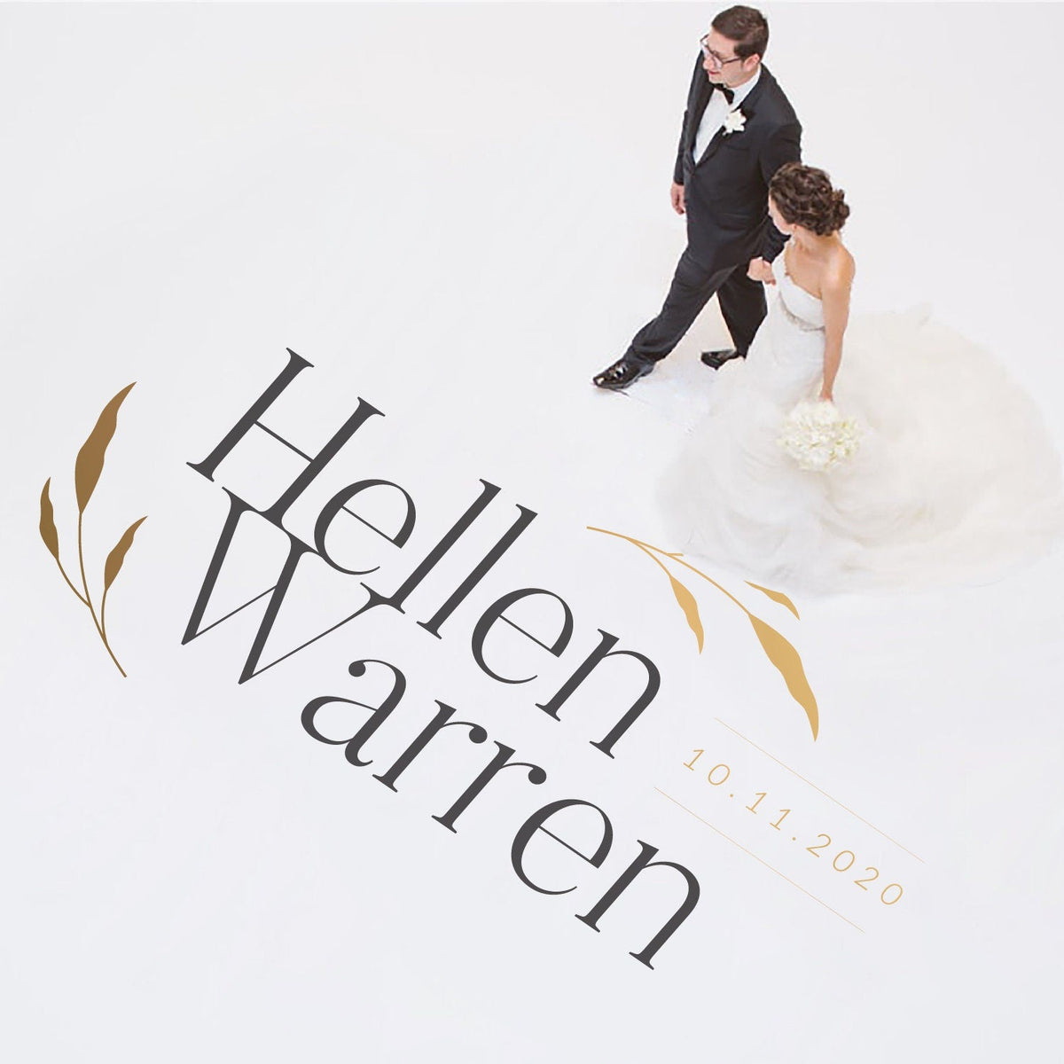 Modern Serif Names Dance Floor Decal for Wedding shown at a wedding reception