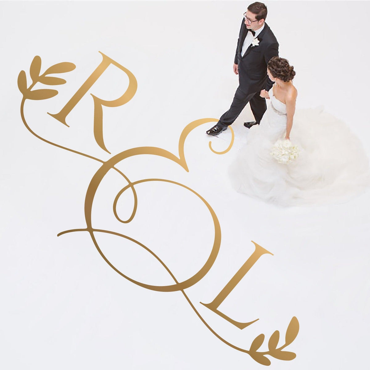 Swirl Ampersand Initials Dance Floor Decal for Wedding shown at a wedding reception