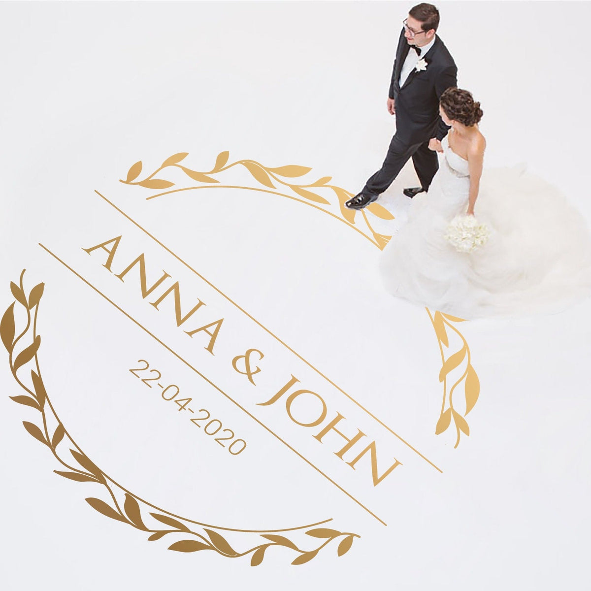 Vine Circle Banner Dance Floor Decal for Wedding shown at a wedding reception