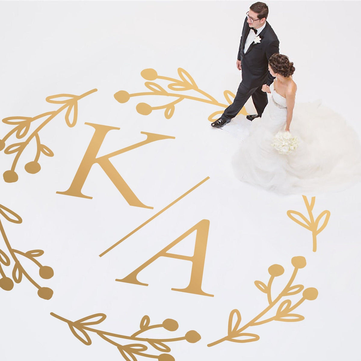 Berry Wreath Dance Floor Decal for Wedding shown at a wedding reception