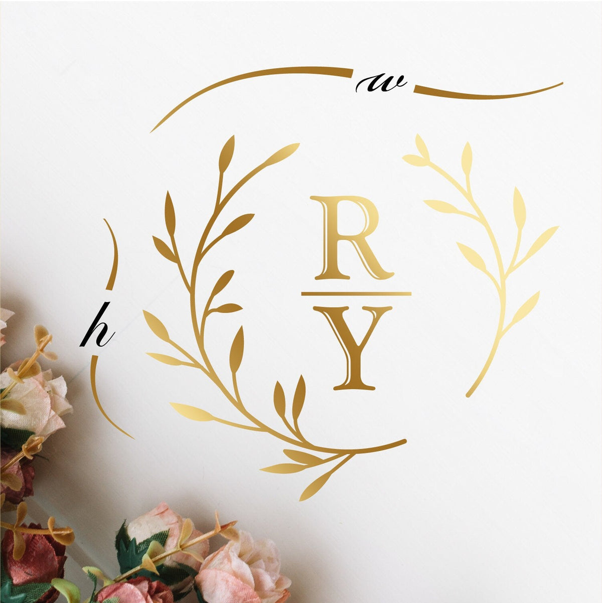 Divided Initials Wreath Dance Floor Decal for Wedding shown at a wedding reception