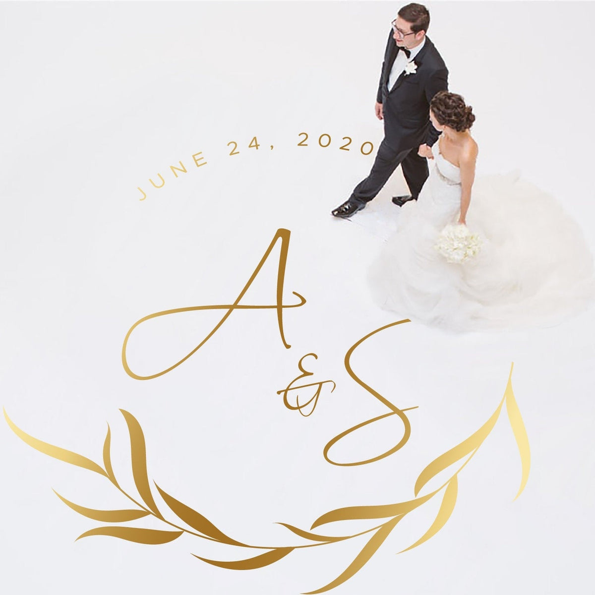 Calligraphy Script Dance Floor Decal for Wedding shown at a wedding reception