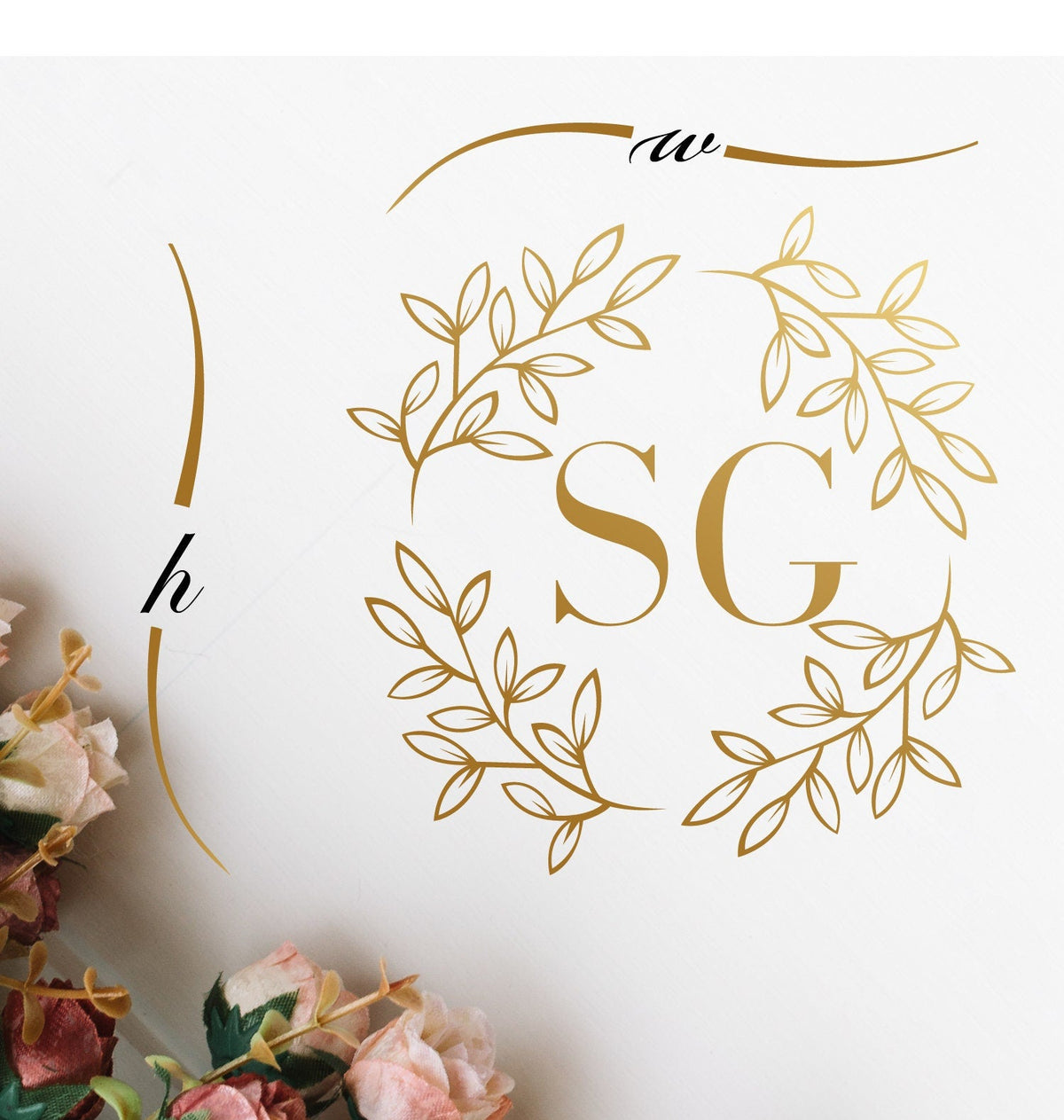 Corner Leaf Monogram Dance Floor Decal for Wedding shown at a wedding reception