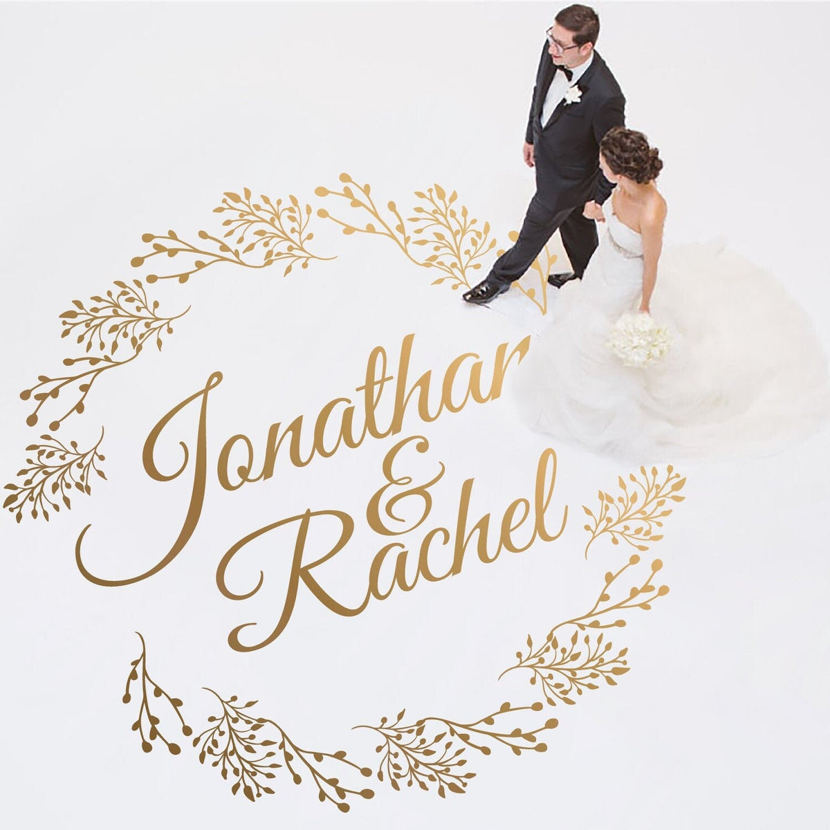 Budding Twig Wreath Dance Floor Decal for Wedding shown at a wedding reception