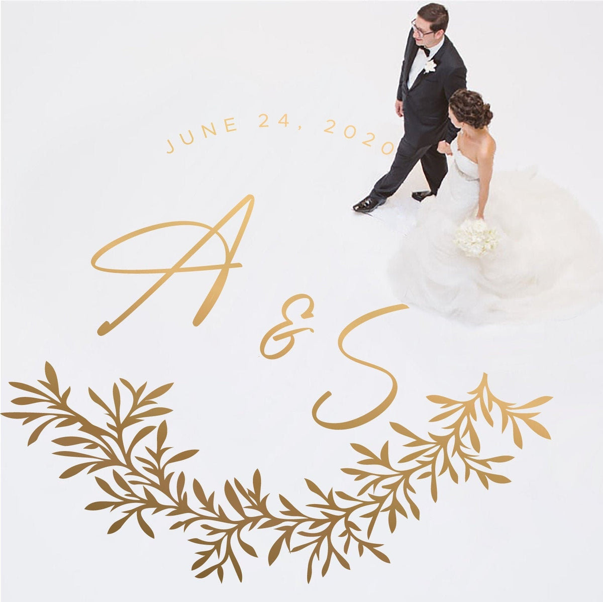 Wispy Herb Garland Dance Floor Decal for Wedding shown at a wedding reception