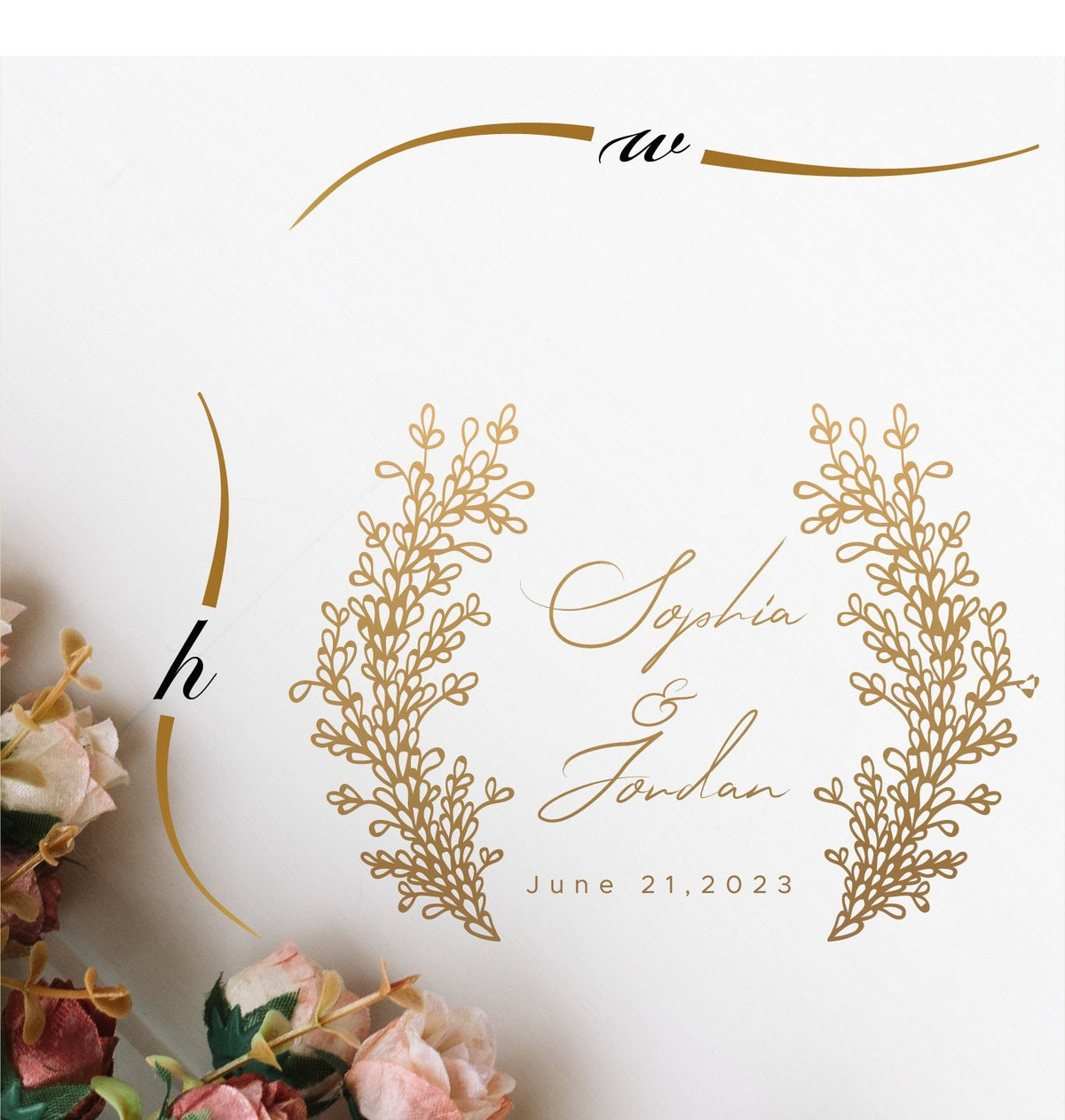 Lavender Columns Names Dance Floor Decal for Wedding shown at a wedding reception