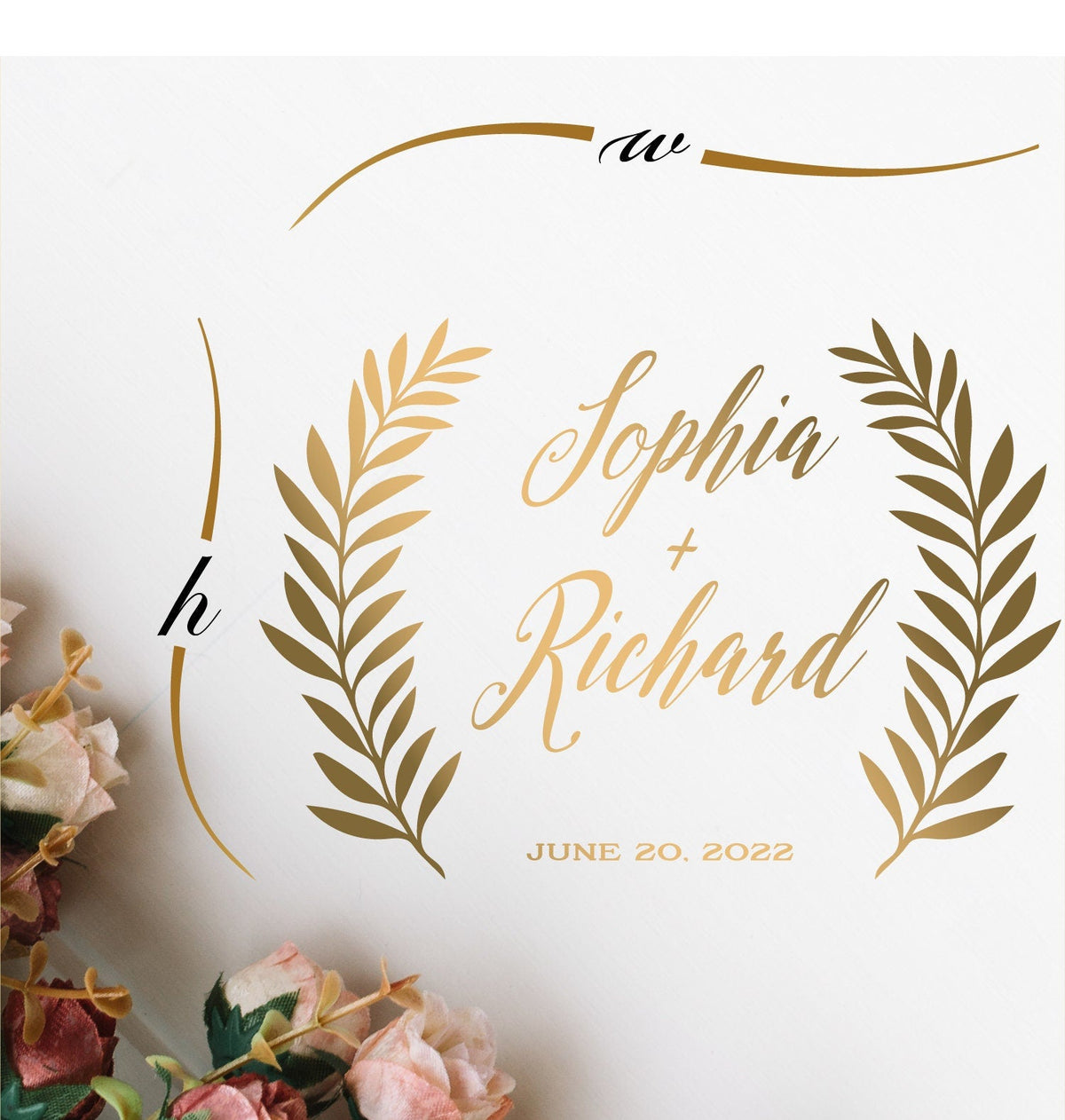 Fern Frond Script Dance Floor Decal for Wedding shown at a wedding reception