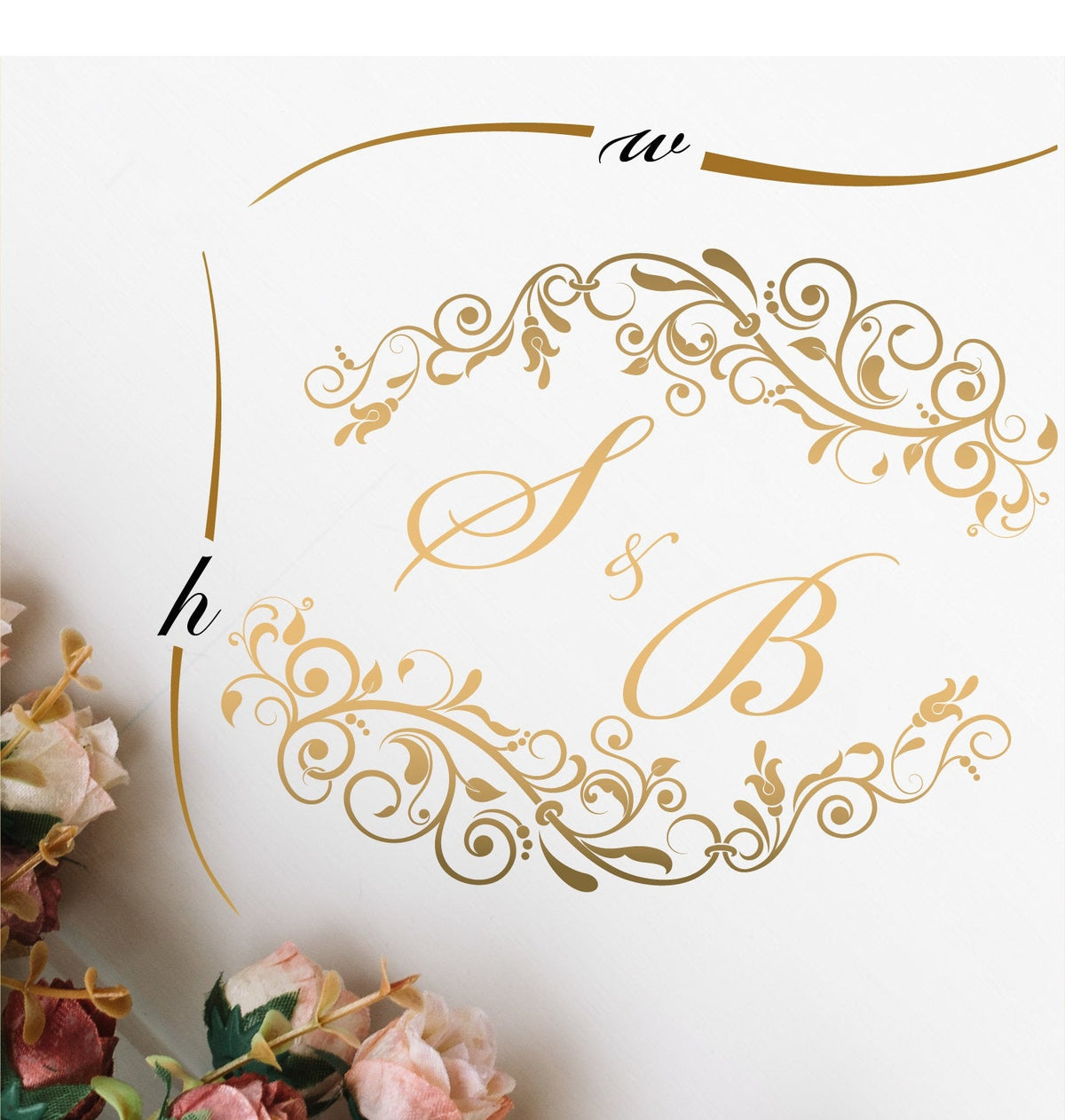 Rococo Vine Monogram Dance Floor Decal for Wedding shown at a wedding reception